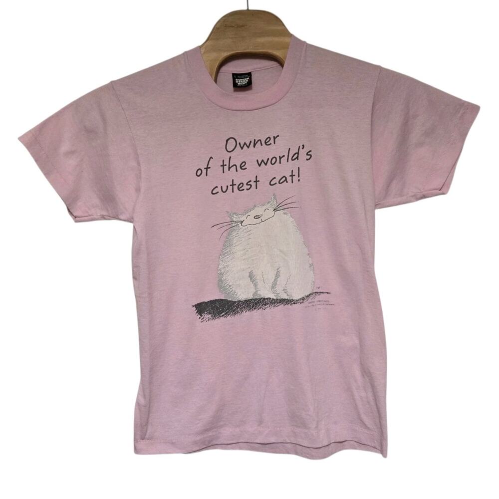 Vintage Owner Of The Worlds Cutest Cat T Shirt Women's L Vtg 80s 90s Cartoon Art